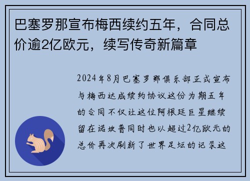 巴塞罗那宣布梅西续约五年，合同总价逾2亿欧元，续写传奇新篇章